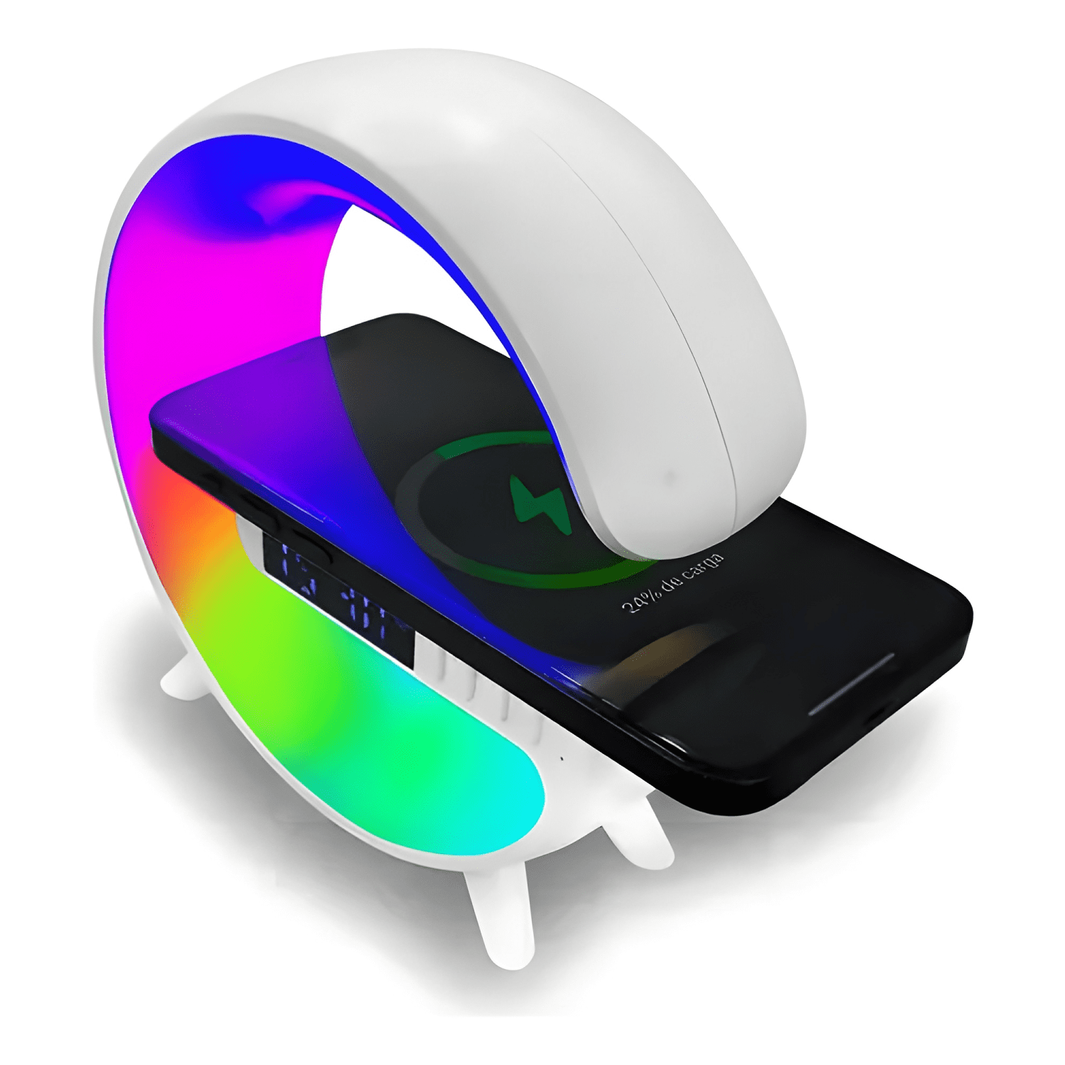 Parlante 5 en1 cargador + luz rgb + reloj + alarma/ Blanco-4
