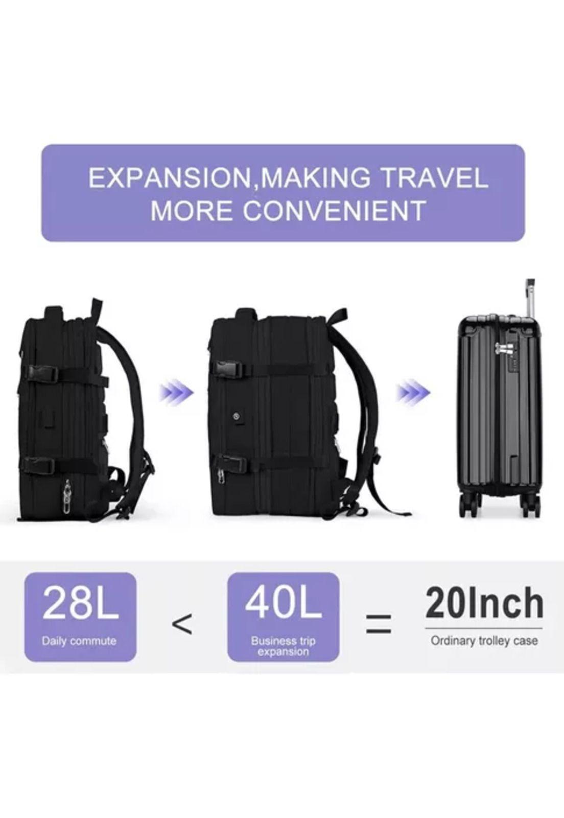 Mochila expandible de viaje, multiuso, impermeable, cabina de avión, color negro-1