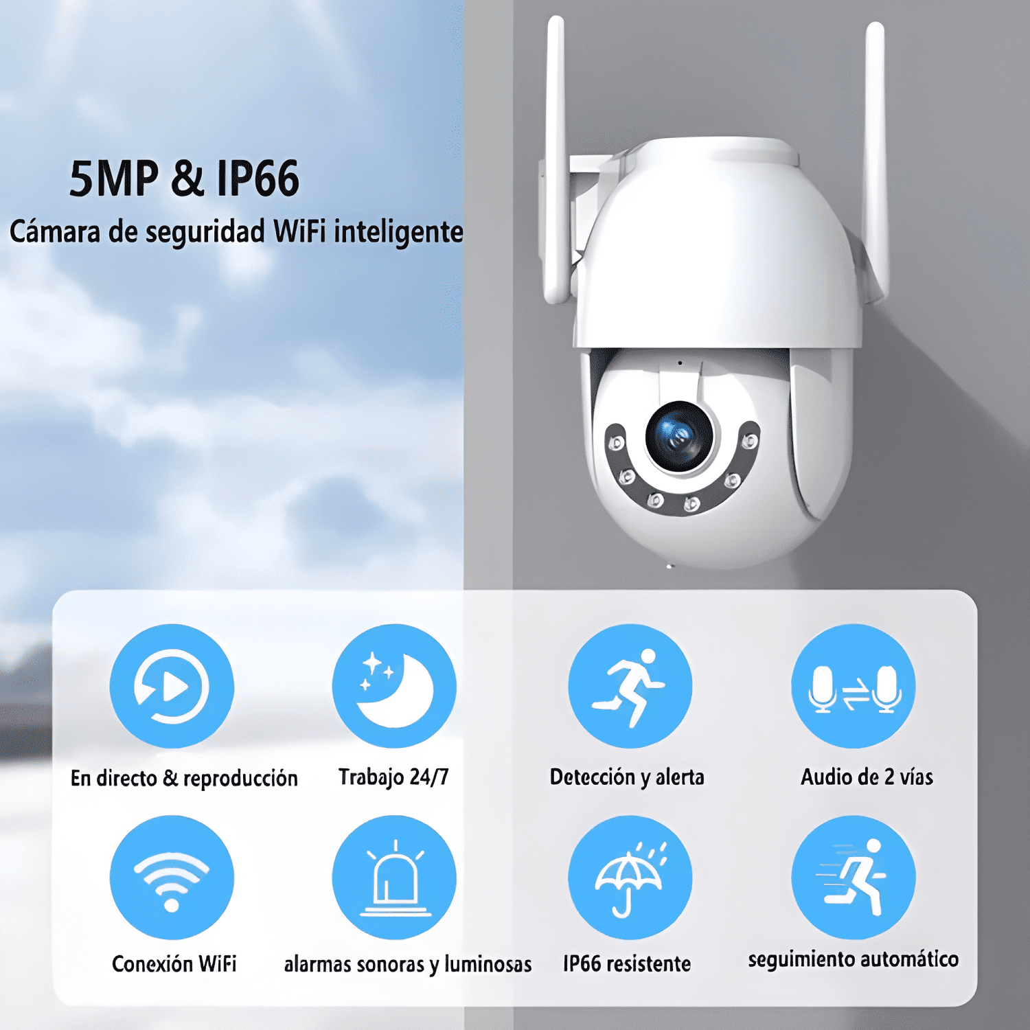 Cámara de Seguridad Wifi Exterior 5mp 360° Hd Ip Ptz Color-2