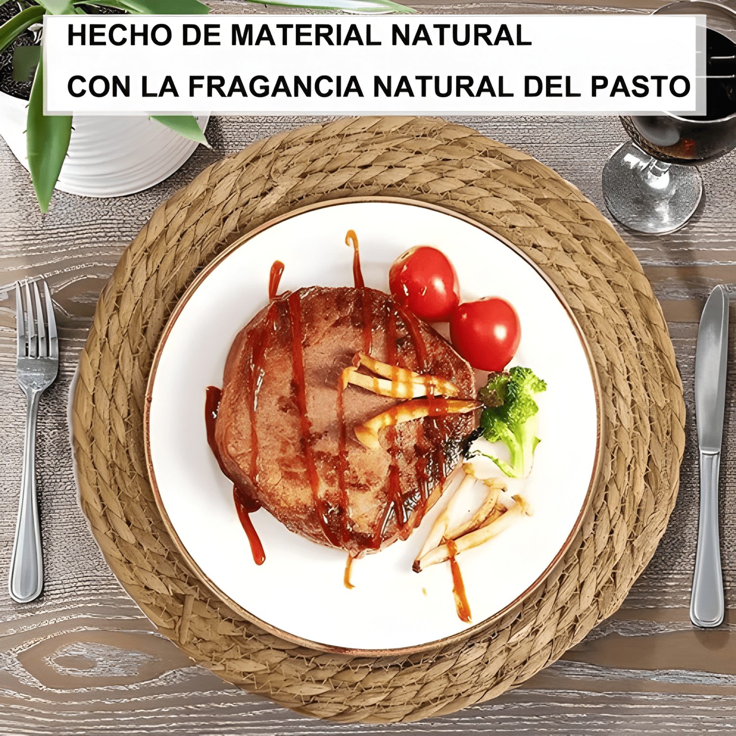 6pcs manteles individuales redondos trenzados 35 cm,-4