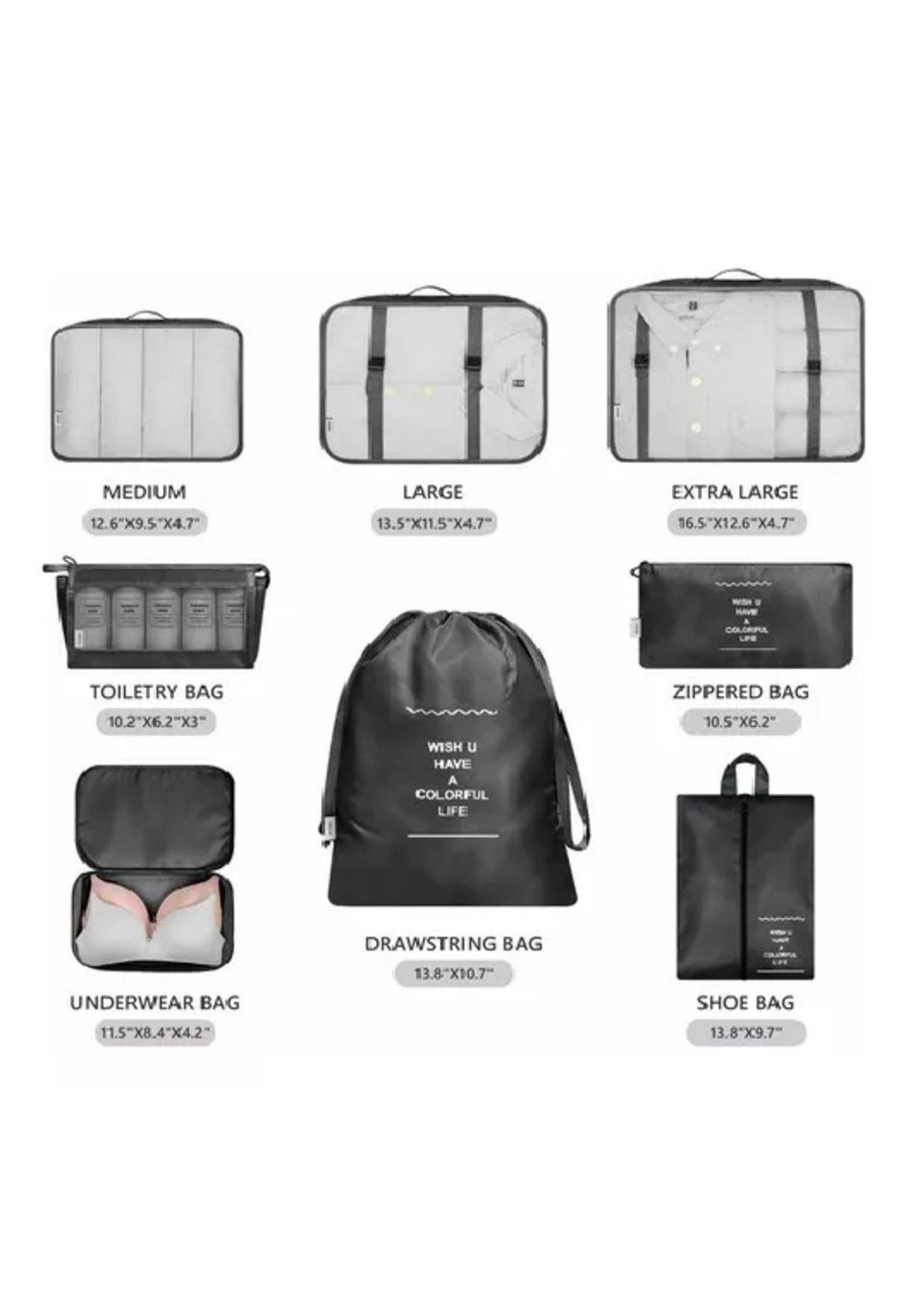 Bolsas de viaje 8 en 1, organizadoras de viaje para maleta, color negro-2