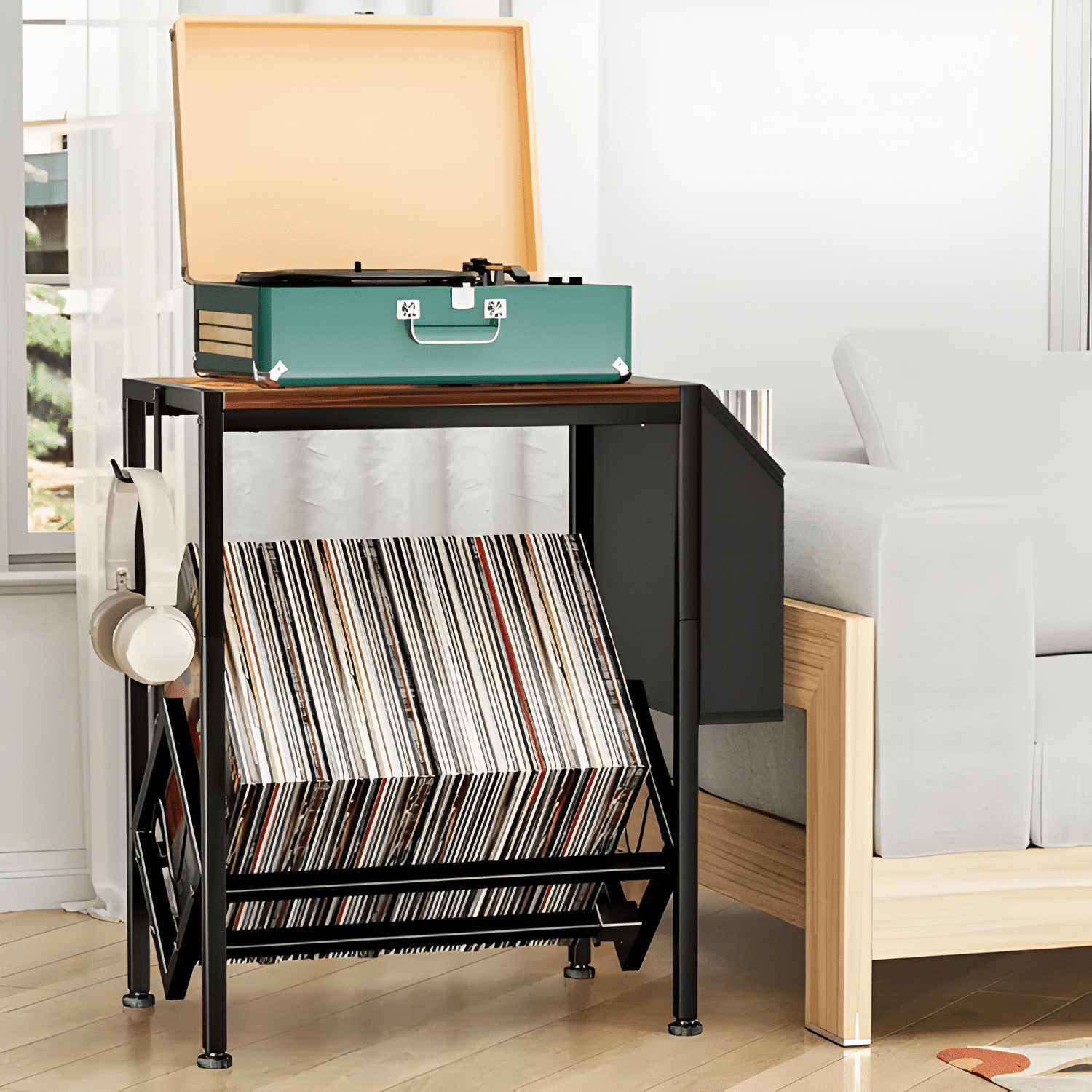 Carro Mesa De Soporte Tocadiscos Y Almacenamiento Con Ruedas-1
