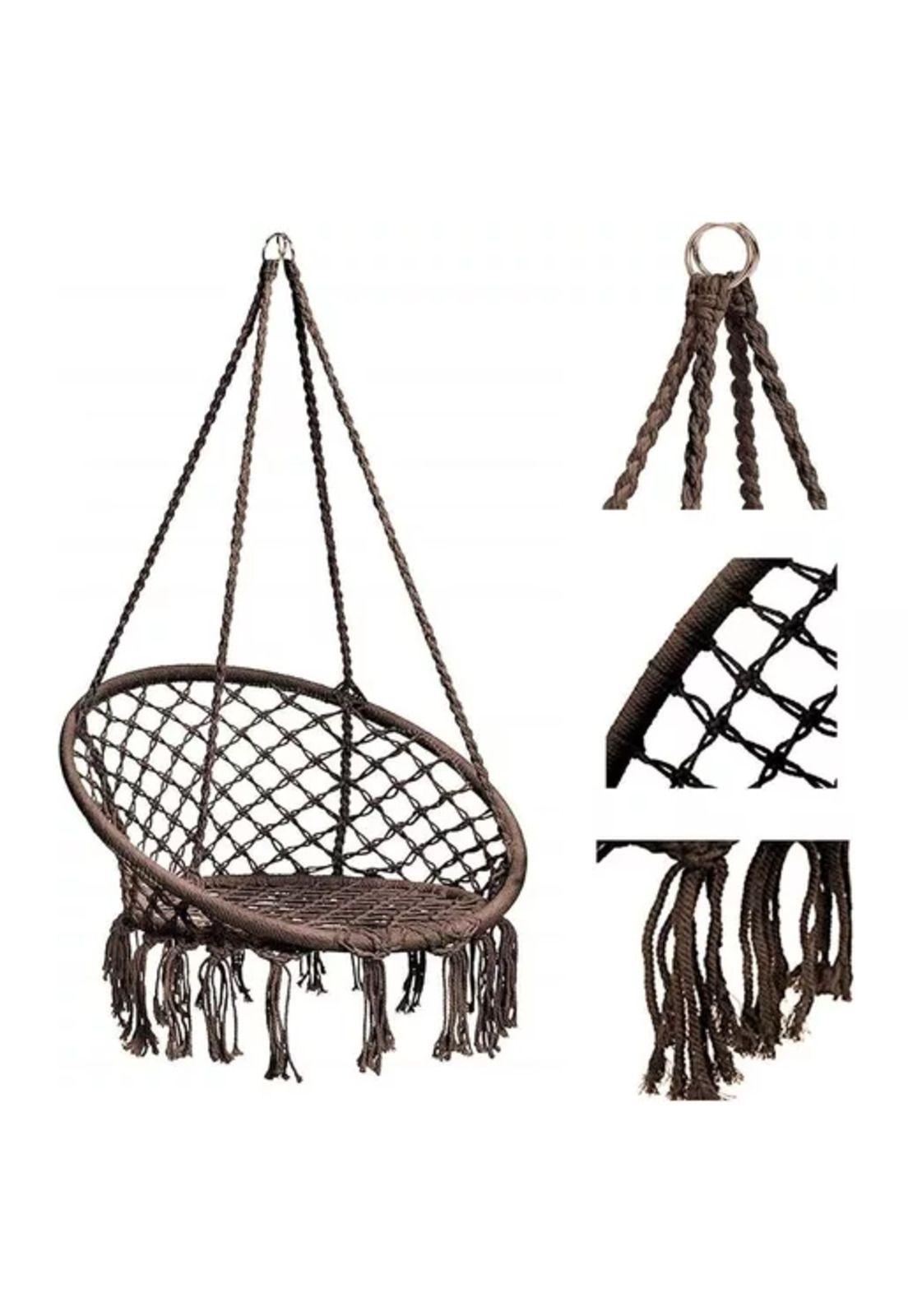Silla Colgante Muna Tejida Café Tipo Columpio Decorativa-2