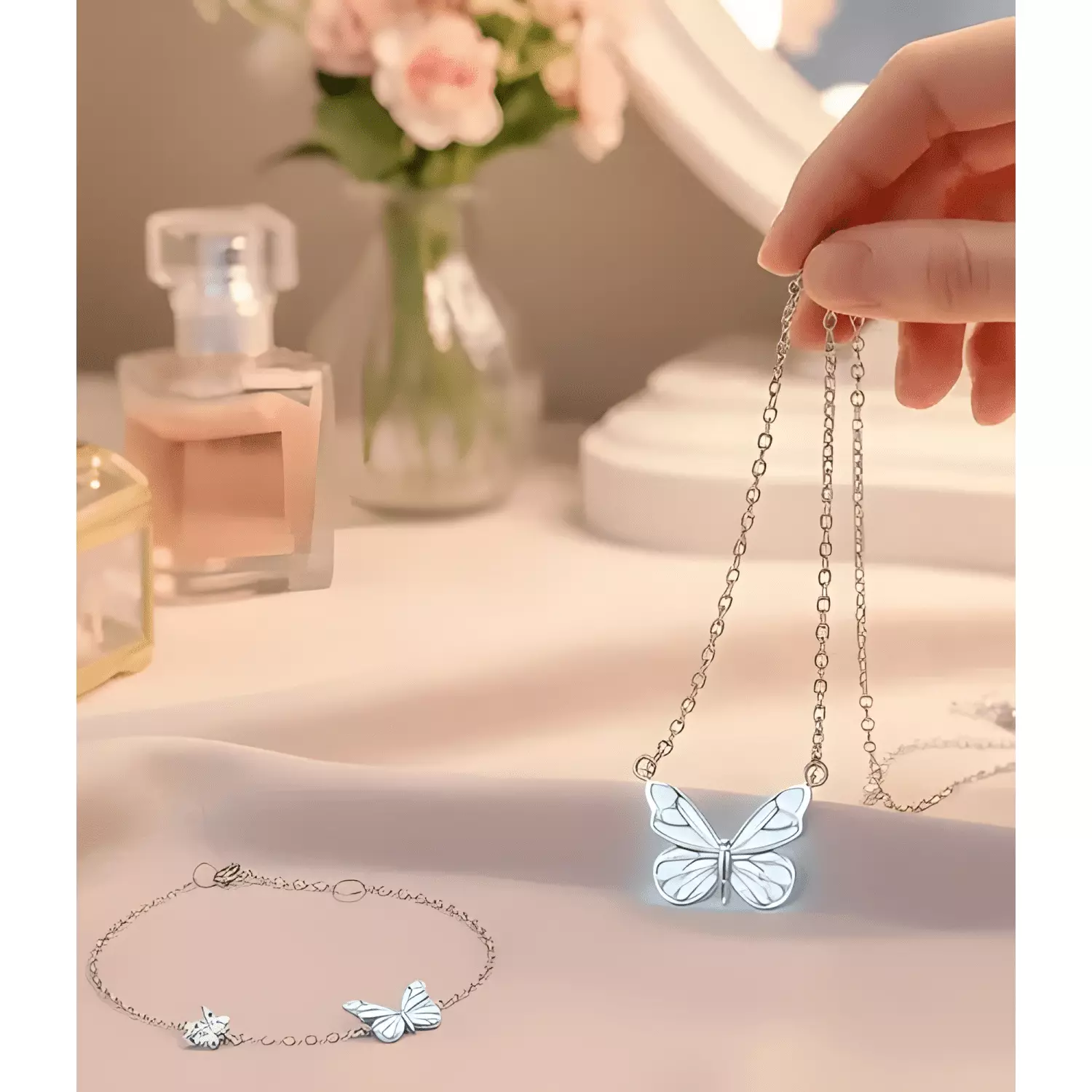 Set joyas collar pulsera mariposa luminoso-1