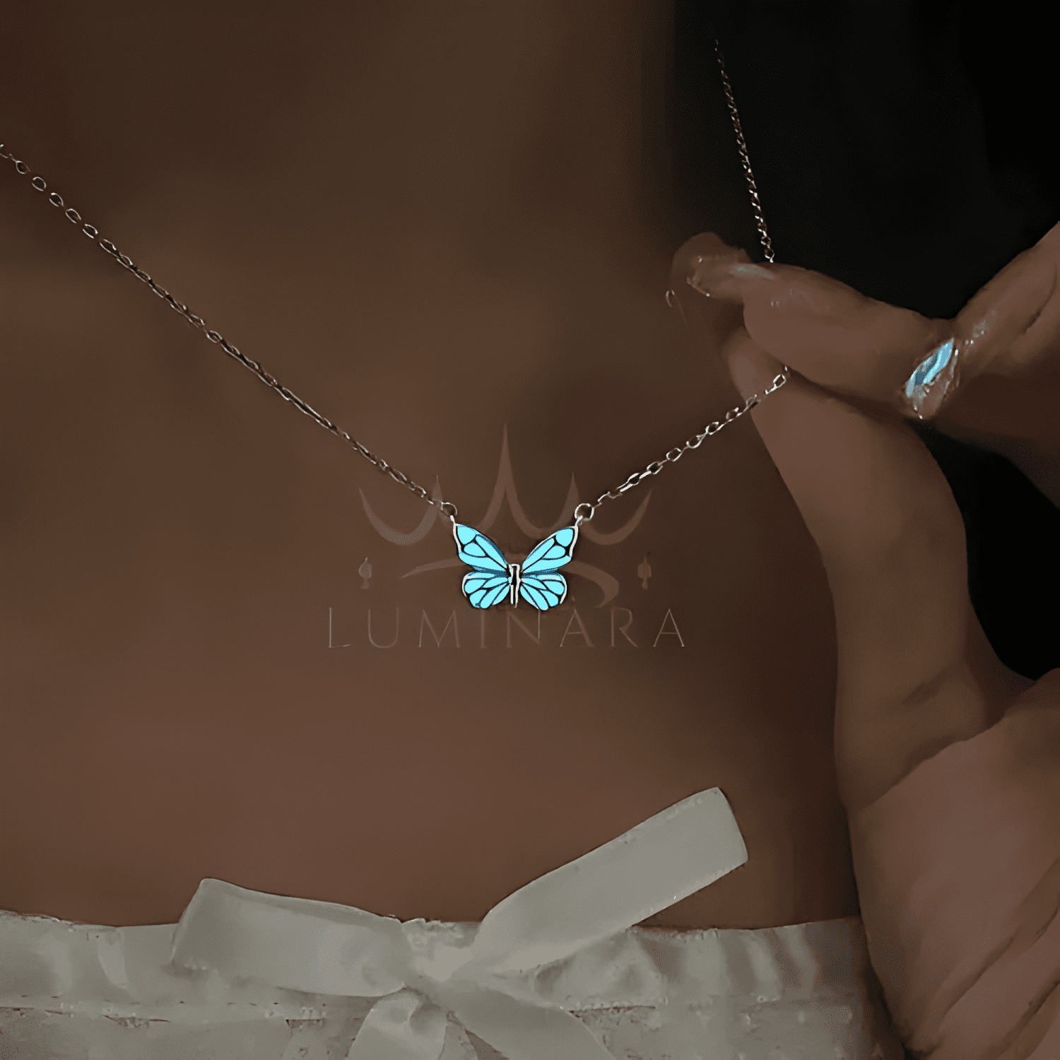 Set joyas collar pulsera mariposa luminoso-3