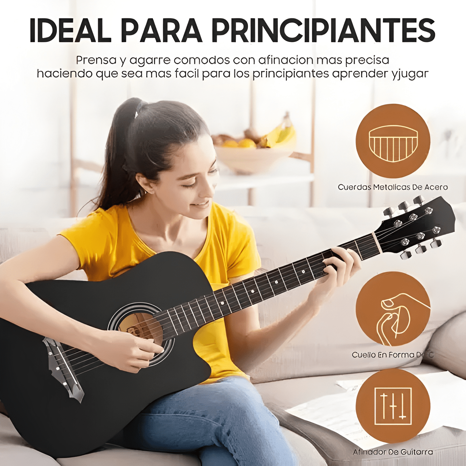 Guitarra electroacustica cutaway 38 con funda Negro #8-2