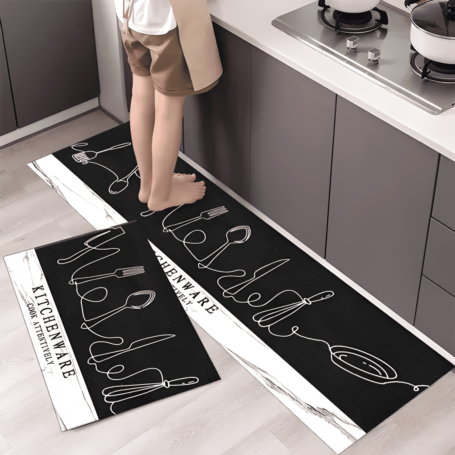 Set 2 Alfombra De Cocina Antideslizante Piso Entrada De Baño-2