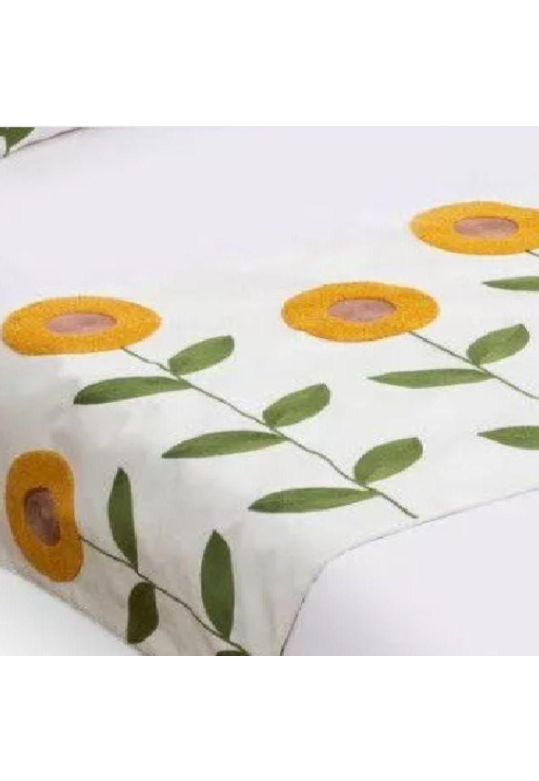 Piecera bordada + 2 fundas de cojín diseño floral 8 color blanco-0