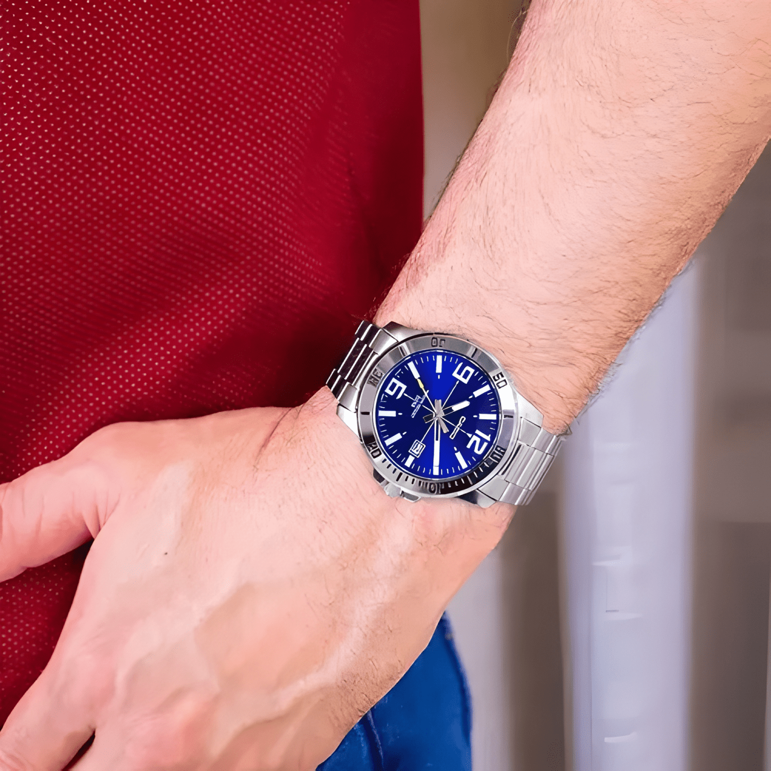 Reloj casio mtpvd01 2b hombre acero fechador correa bisel-1
