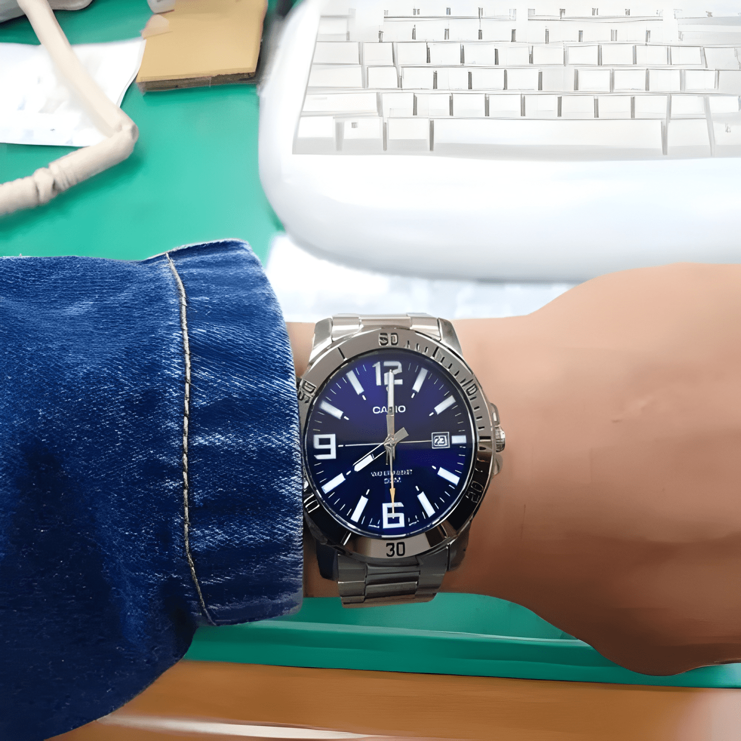 Reloj casio mtpvd01 2b hombre acero fechador correa bisel-2