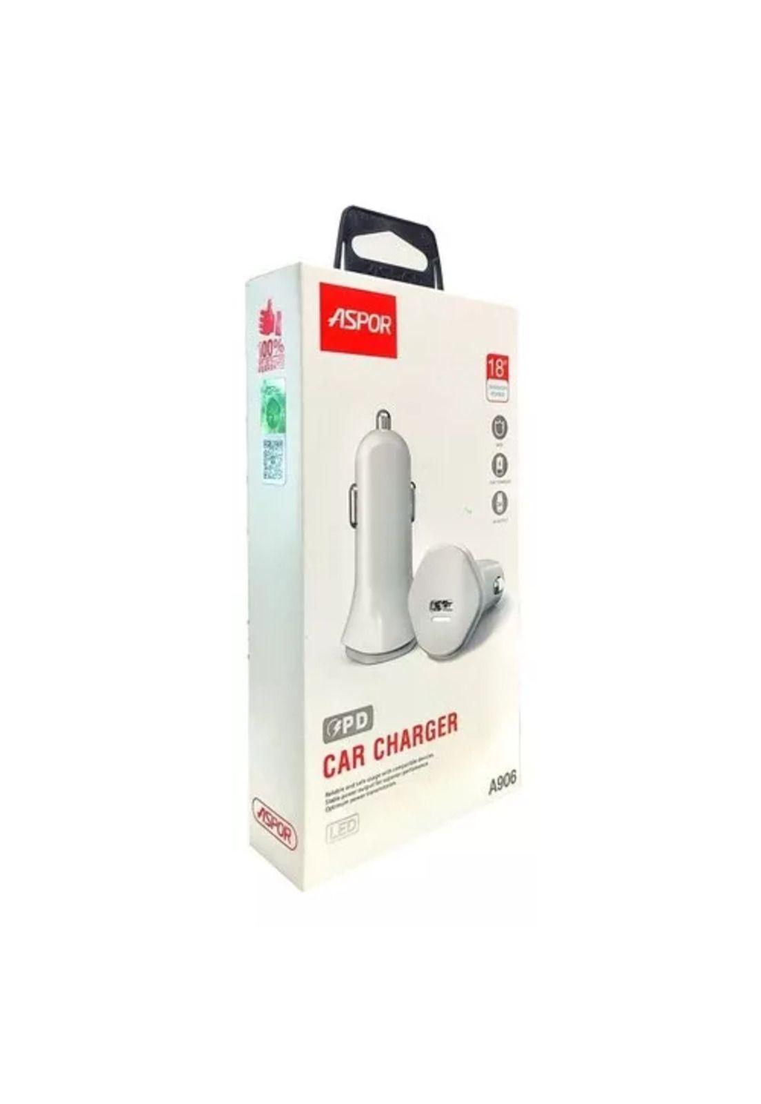 Cargador auto carga rápida 18W y cable USB-C 3.0A blanco-2