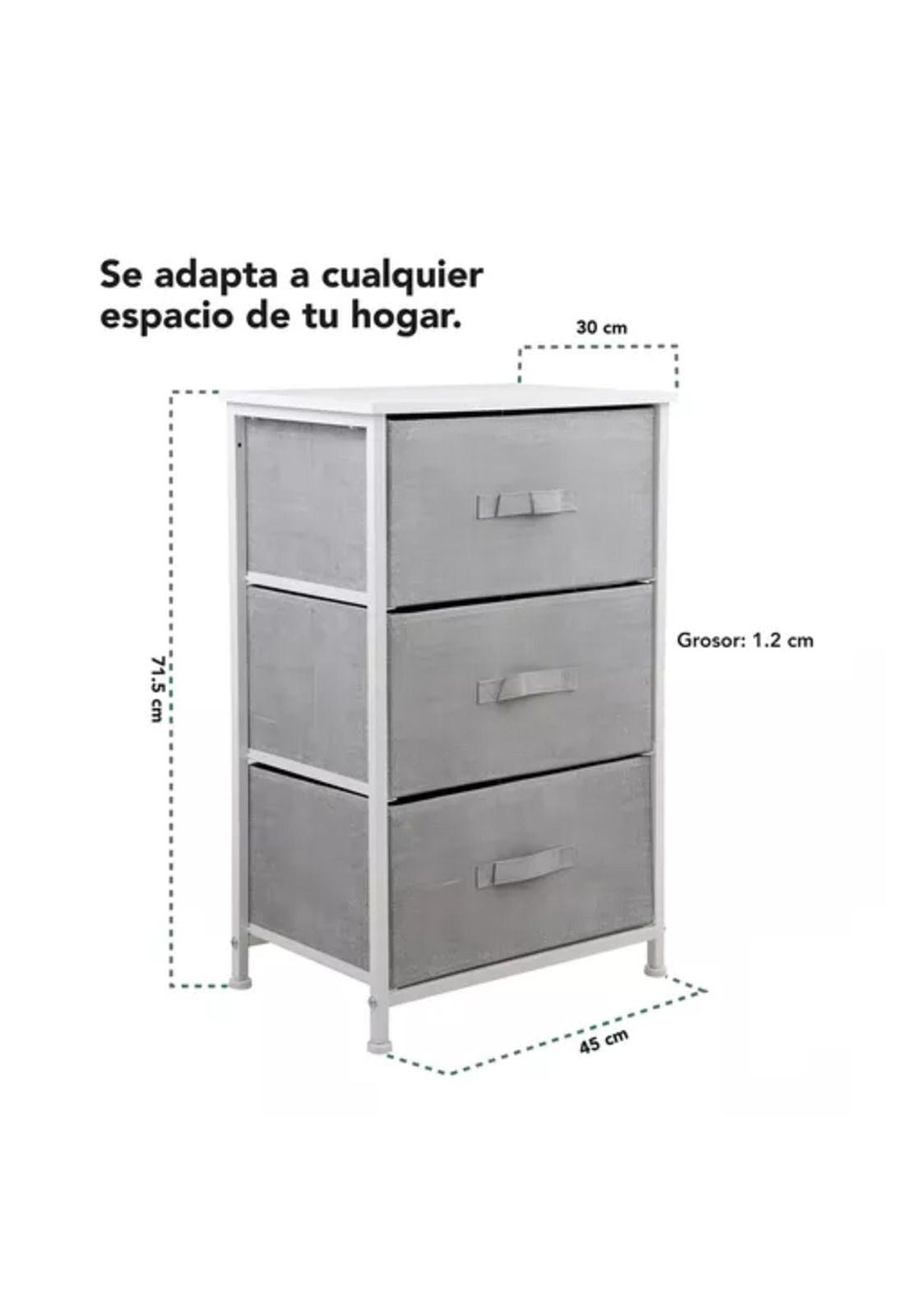 Cajonera Cómoda 3 Cajones Organizador Tela Gris Blanco-2
