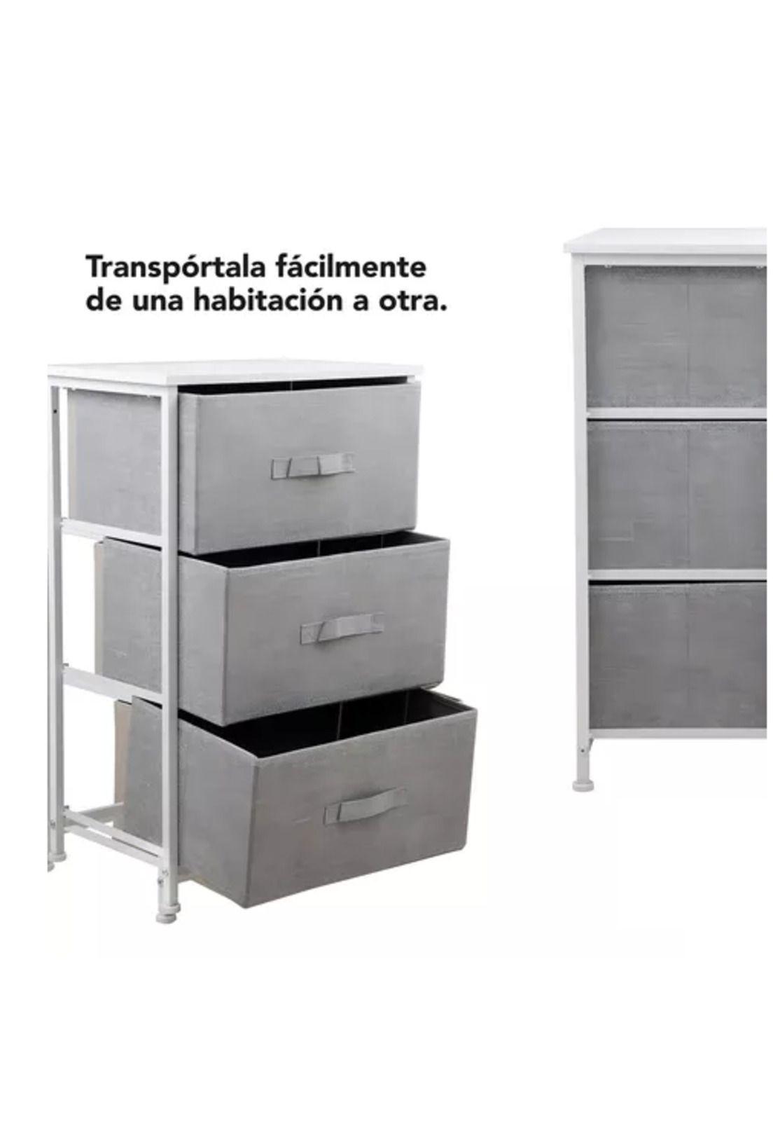 Cajonera Cómoda 3 Cajones Organizador Tela Gris Blanco-3