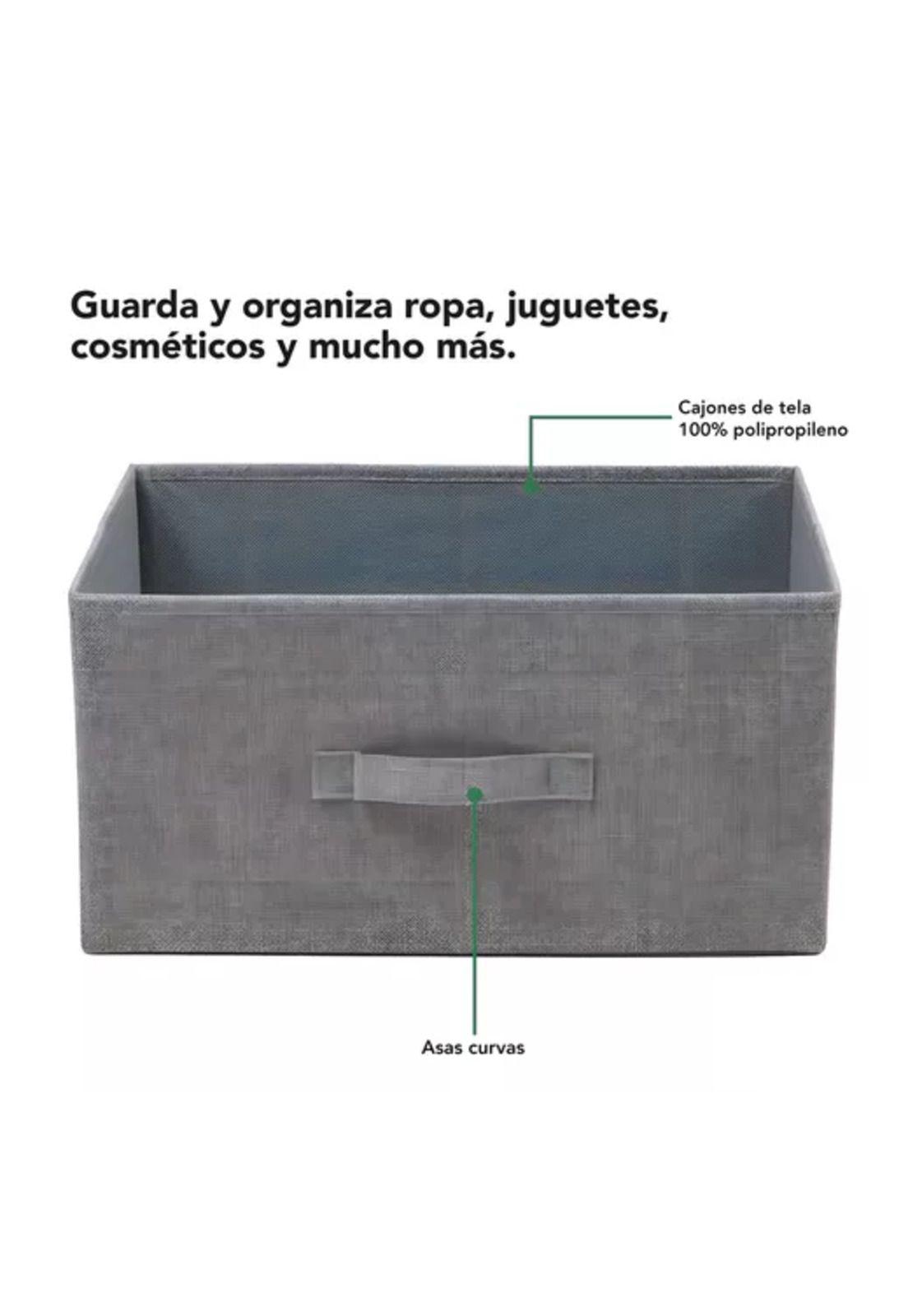 Cajonera Cómoda 3 Cajones Organizador Tela Gris Blanco-4