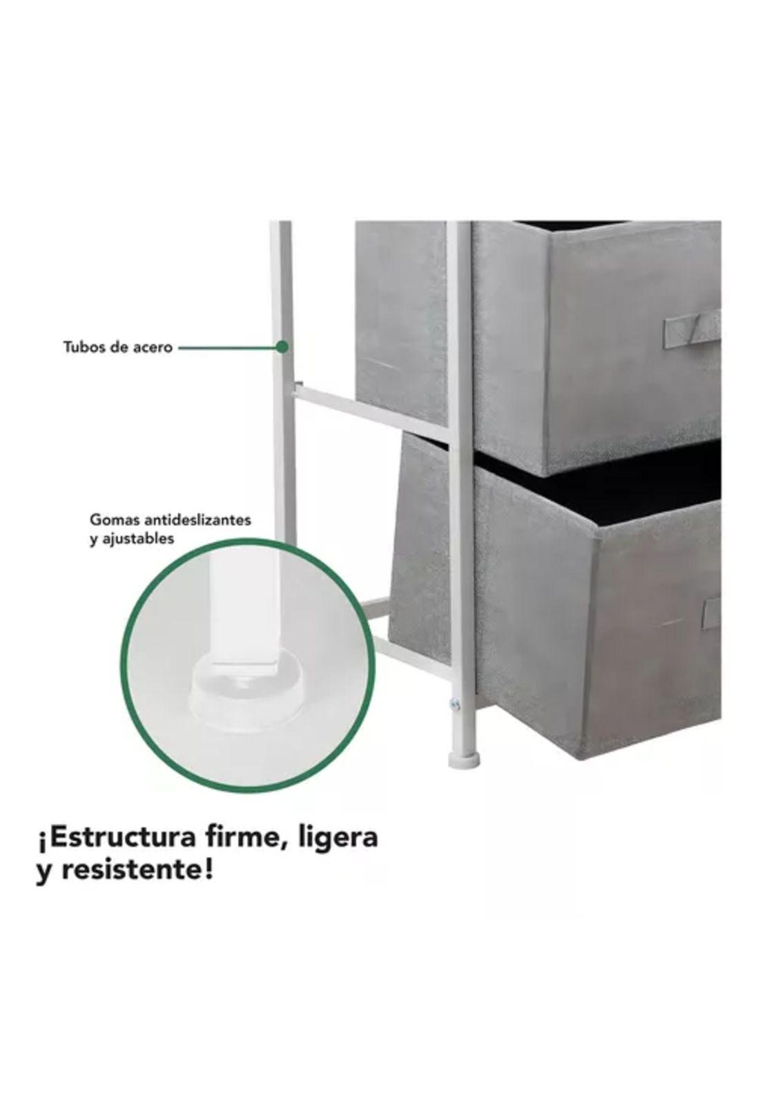 Cajonera Cómoda 3 Cajones Organizador Tela Gris Blanco-5