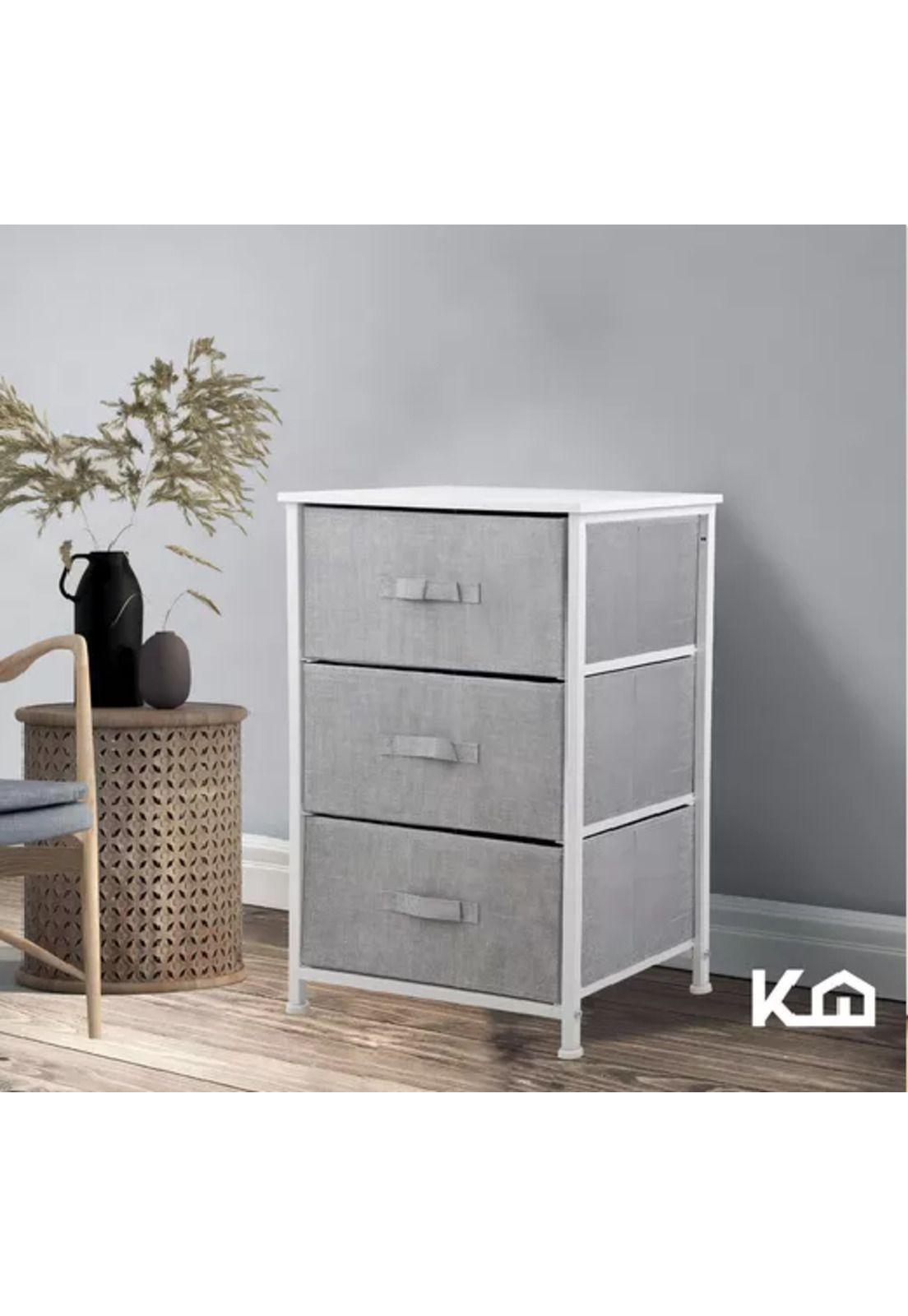 Cajonera Cómoda 3 Cajones Organizador Tela Gris Blanco-6