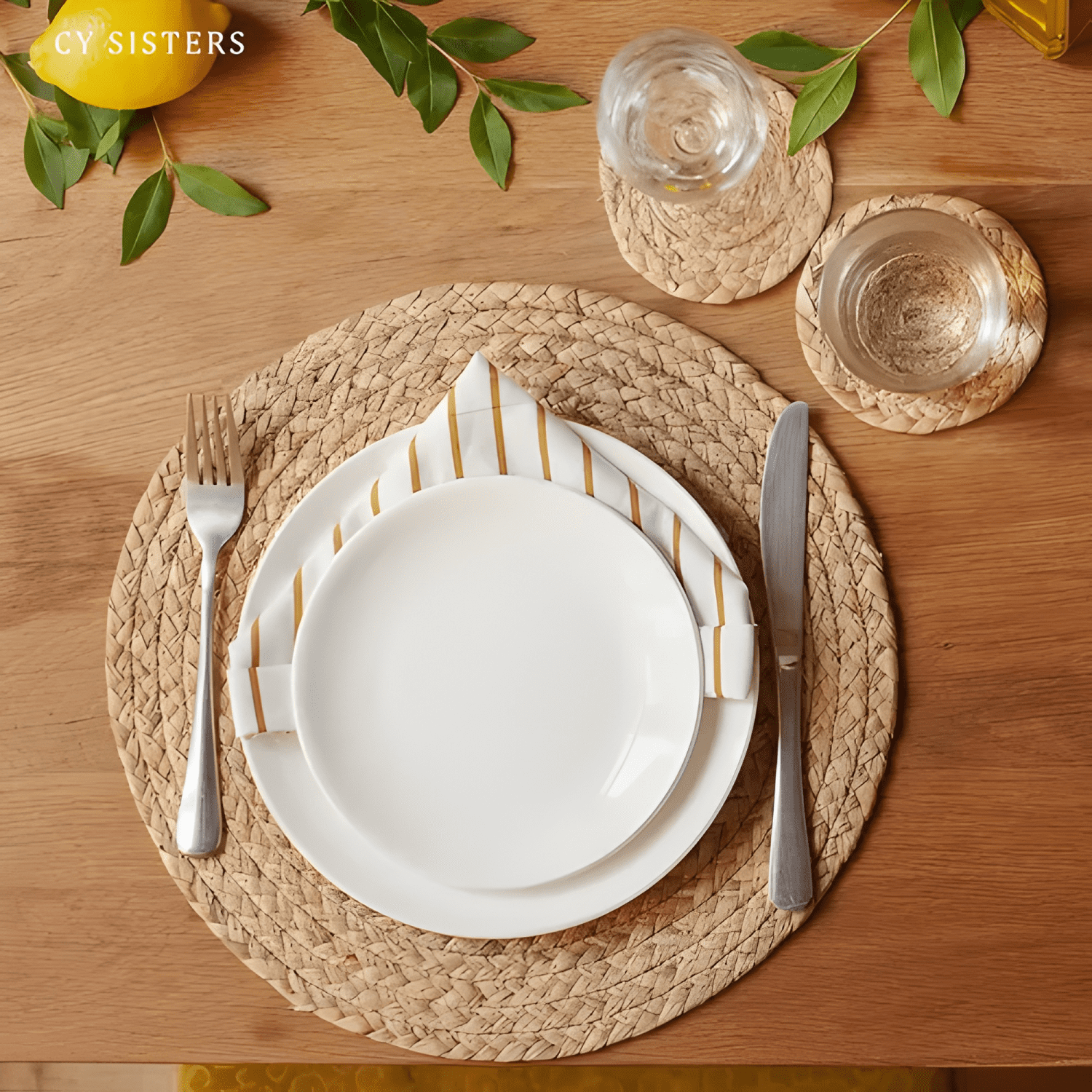 Set 12 individuales de mesa redondos de paja natural 35cm-1