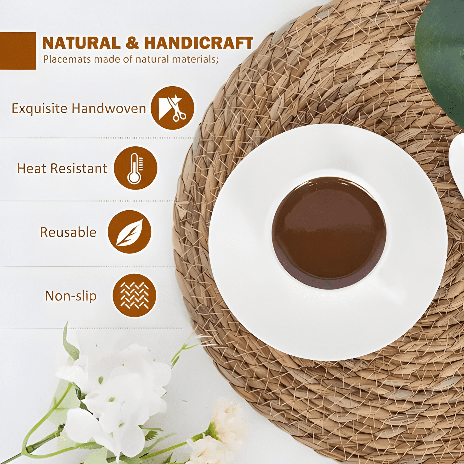 Set 12 individuales de mesa redondos de paja natural 35cm-3