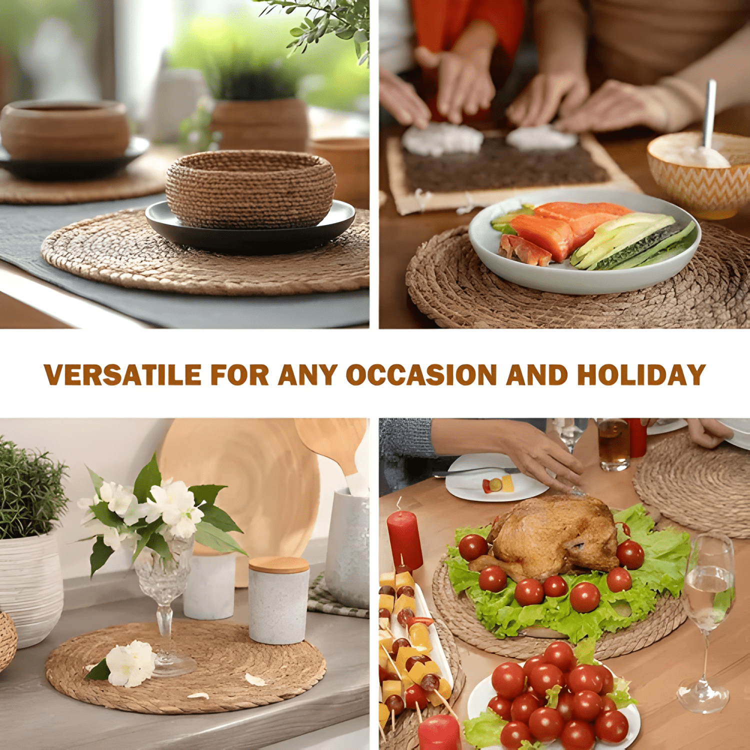 Set 12 individuales de mesa redondos de paja natural 35cm-4