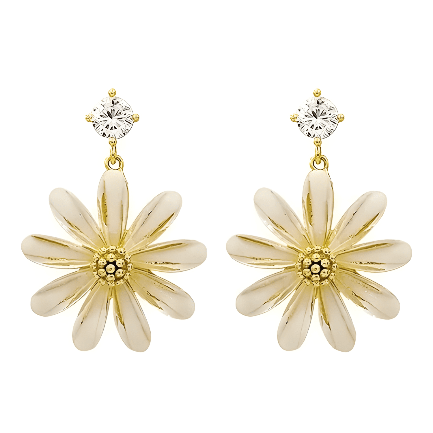 Aros Colgantes Flor De Luz Pasador De Plata S925 Dorado-0