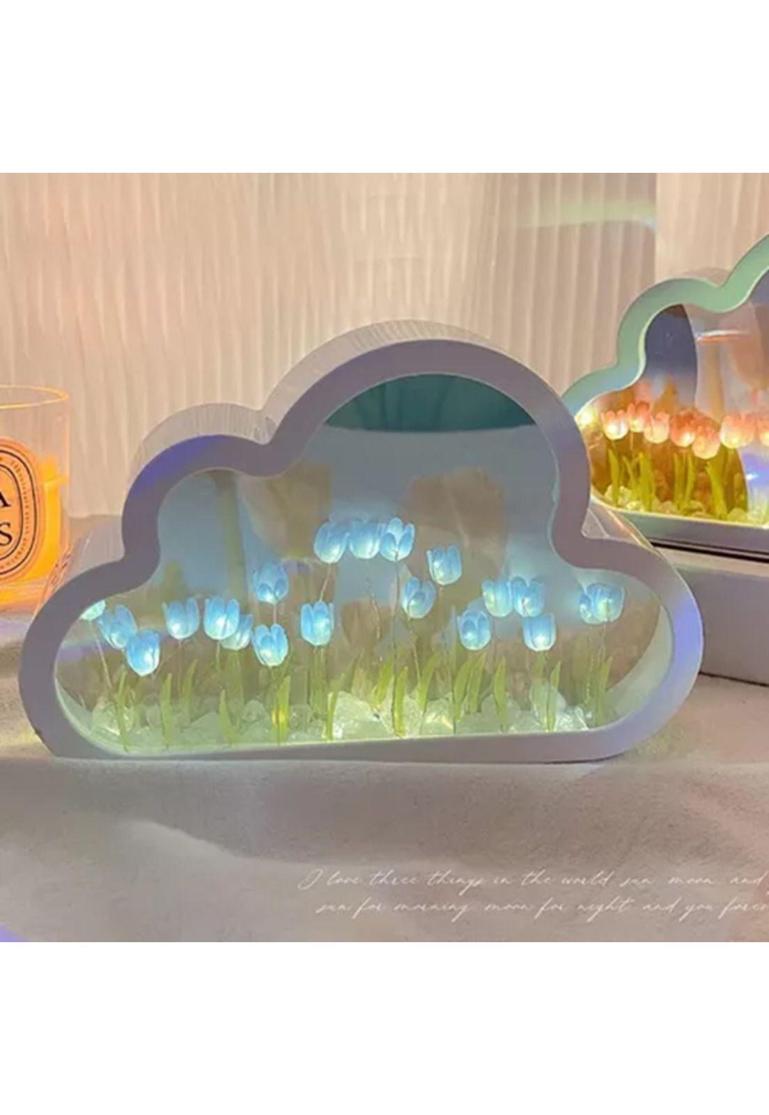 Luz Nocturna con Espejo Tulipán Nube para Dormitorio Azul-2