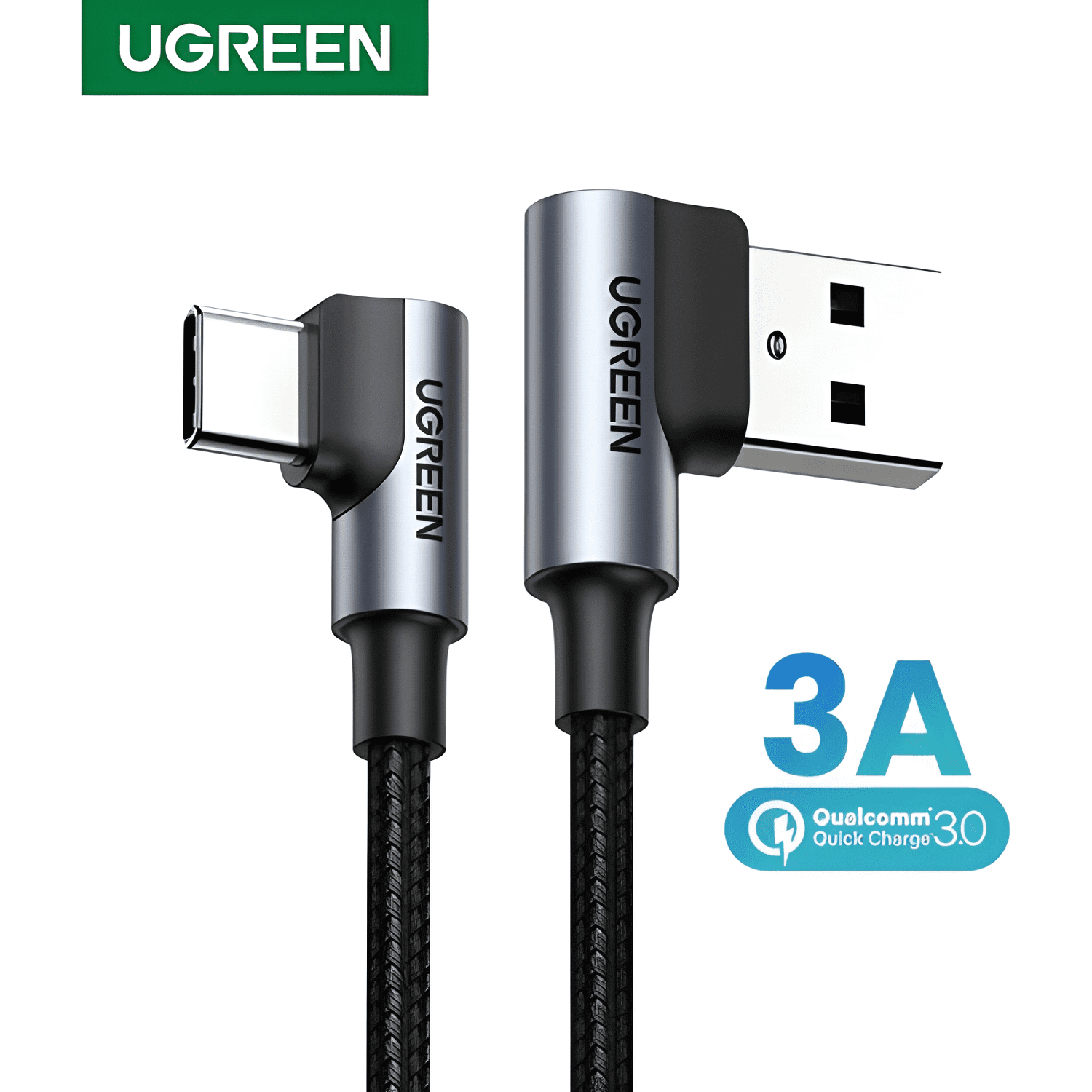 Cable curvo usb-a/USB-C 3a max trenzado 2m us17 cable Negro-2