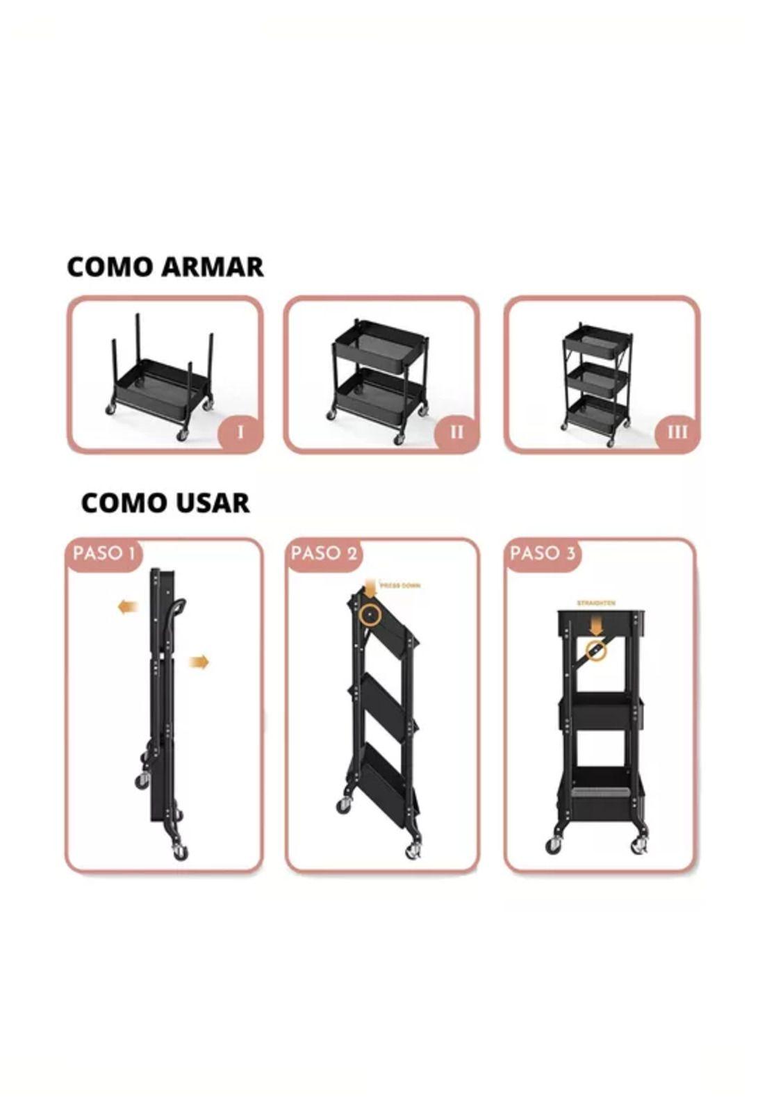 Organizador Carro Plegable Multiuso 3 Niveles Negro-4