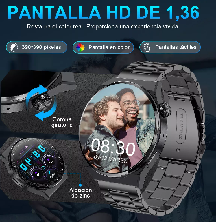 Reloj inteligente bluetooth llamada smartwatch color negro-5