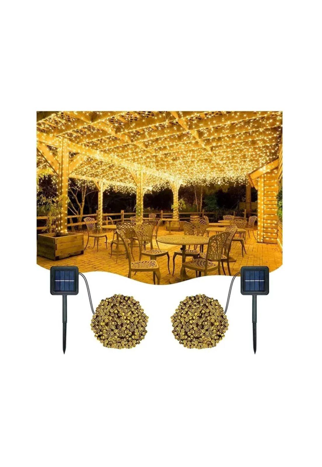 Pack 2 luces solares navidad guirnalda 10 metros 100 leds amarillos-2