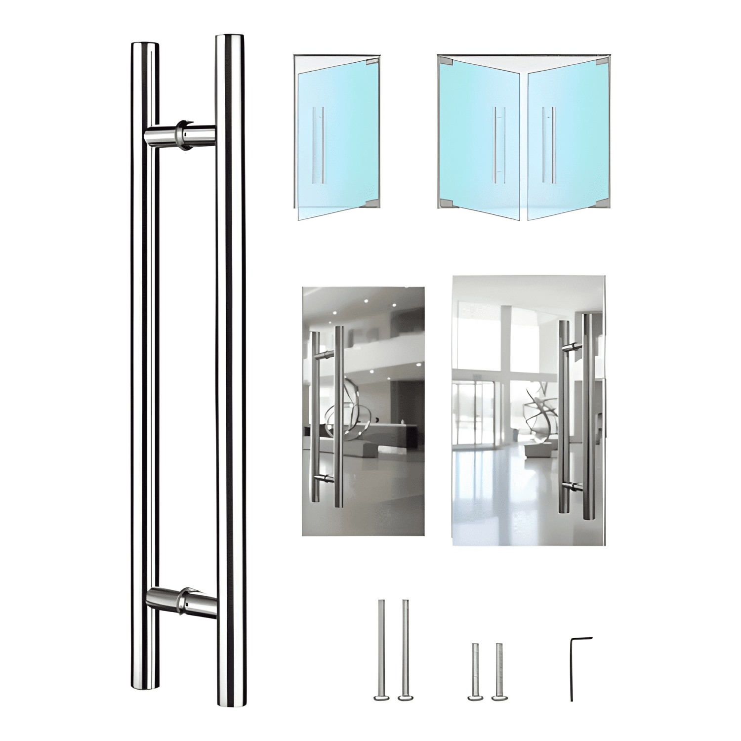 Manillón doble acero inox 100 cm puerta madera y cristal #6-0