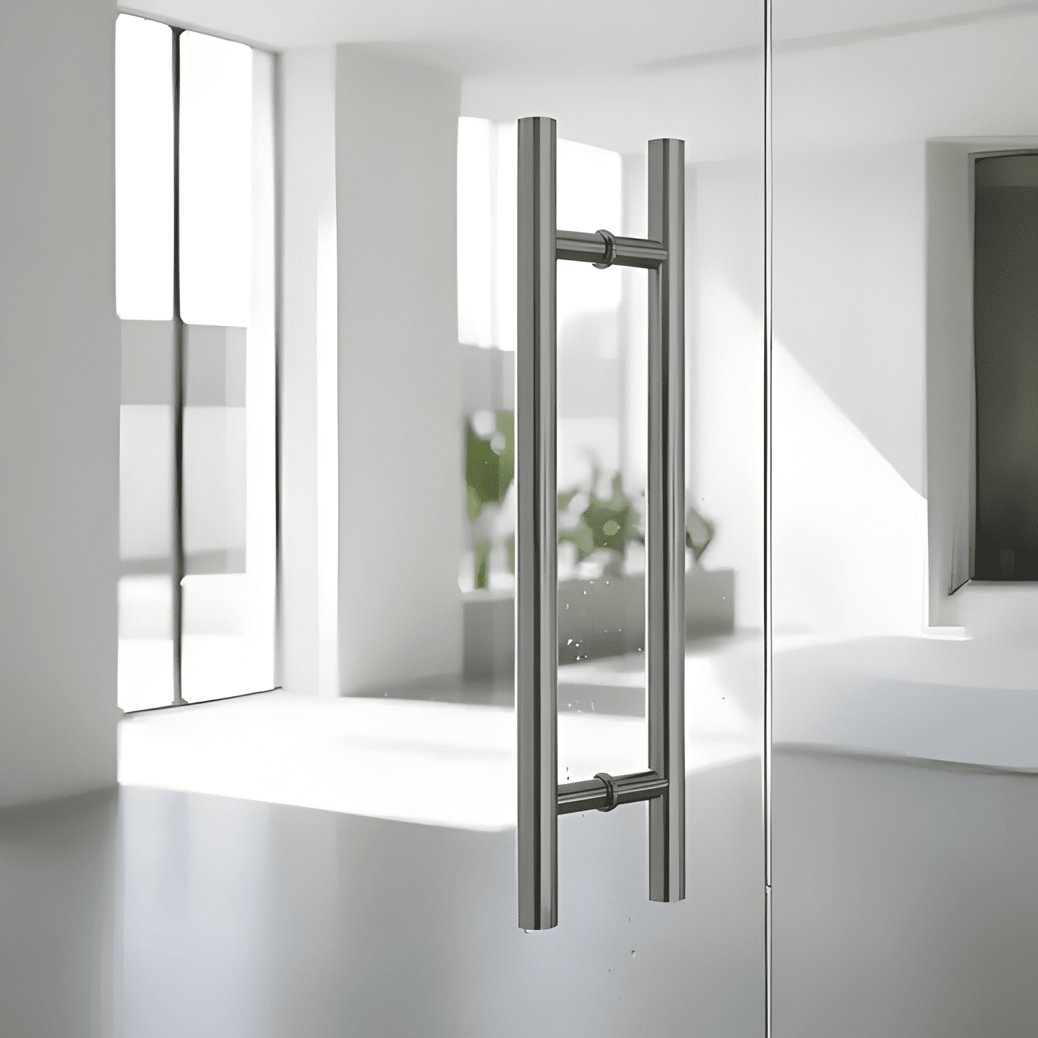 Manillón doble acero inox 100 cm puerta madera y cristal #6-2