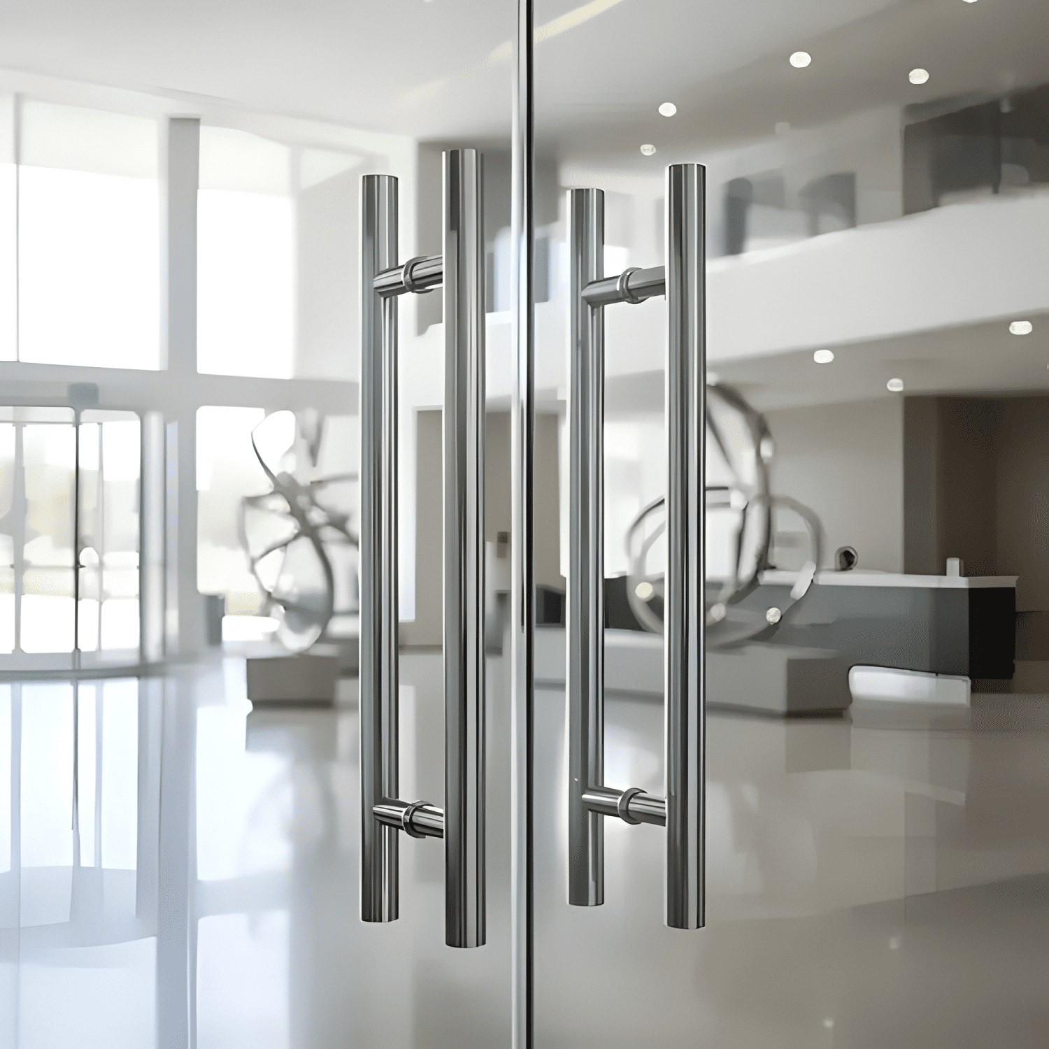 Manillón doble acero inox 100 cm puerta madera y cristal #6-3