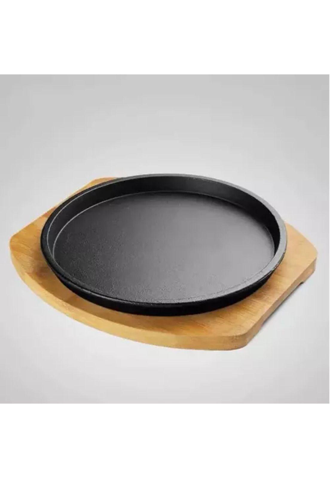 Plato de hierro fundido de 23 cm con base de madera-2
