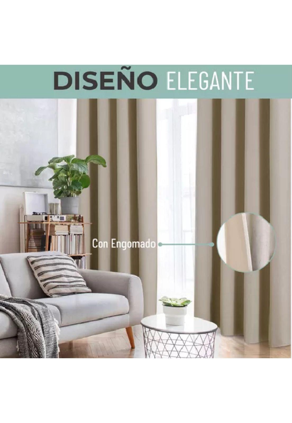 Cortina Blackout 100% 2 Paños 140x220cm Textura Lino Beige-3