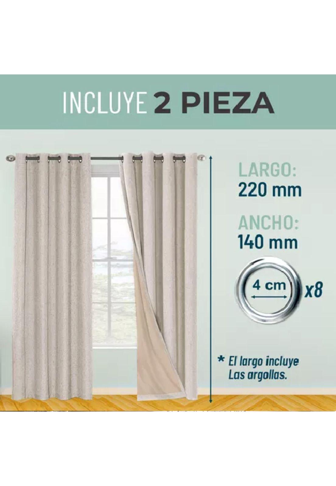 Cortina Blackout 100% 2 Paños 140x220cm Textura Lino Beige-4