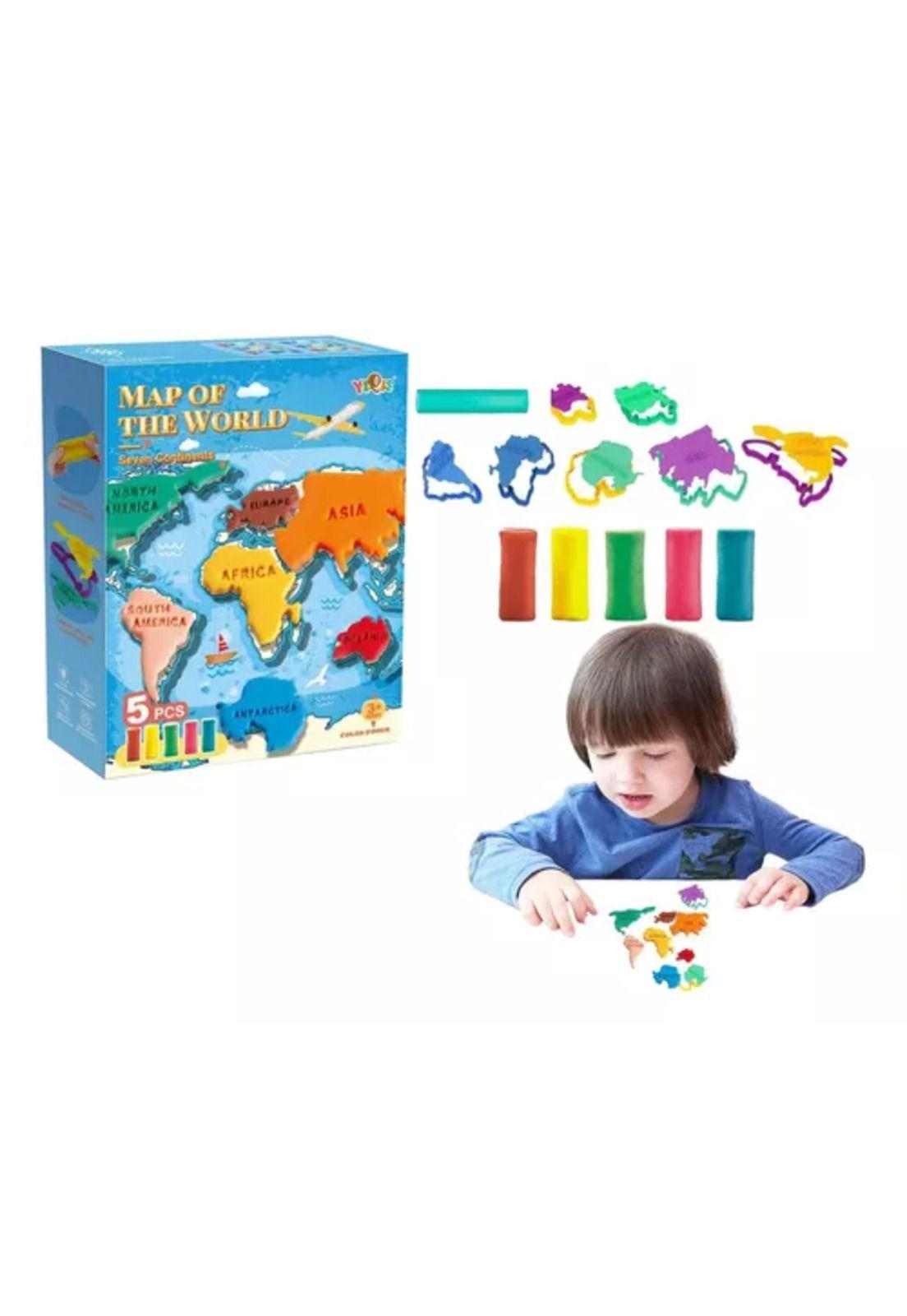 Set de plastilina didáctico figuras/mapamundi continentes 5 piezas-5
