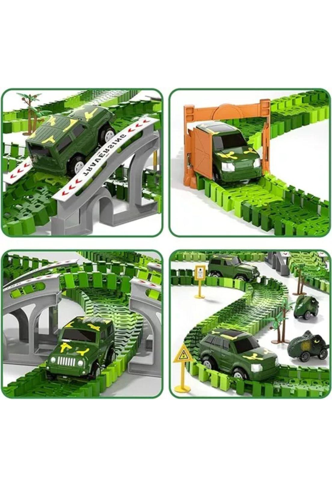 Pista de autos 142 piezas, autopista flexible dinosaurio-2
