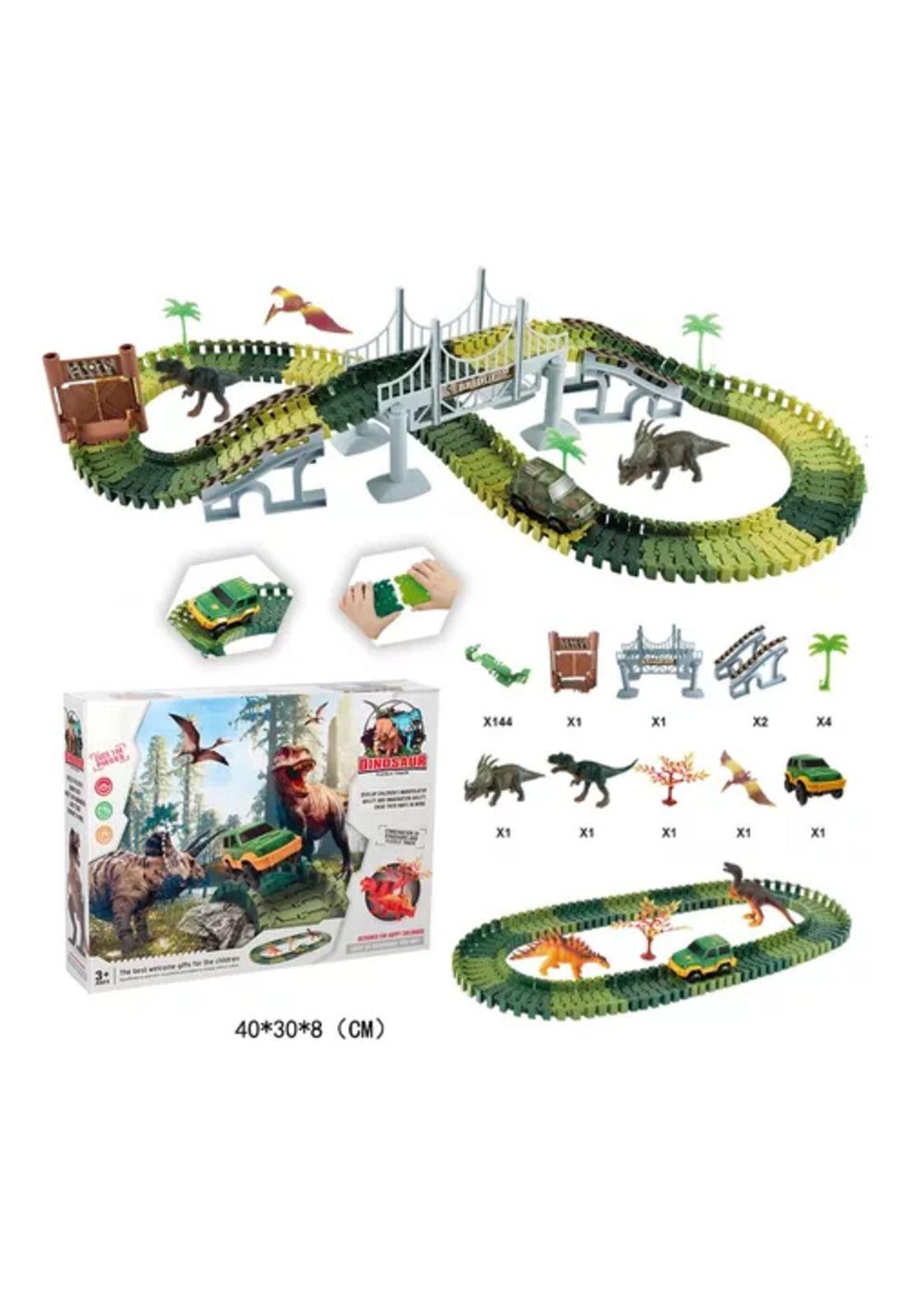 Pista de autos 142 piezas, autopista flexible dinosaurio-5