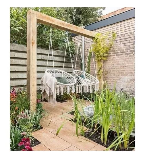 Silla hamaca colgante para terraza o jardín color blanco-5