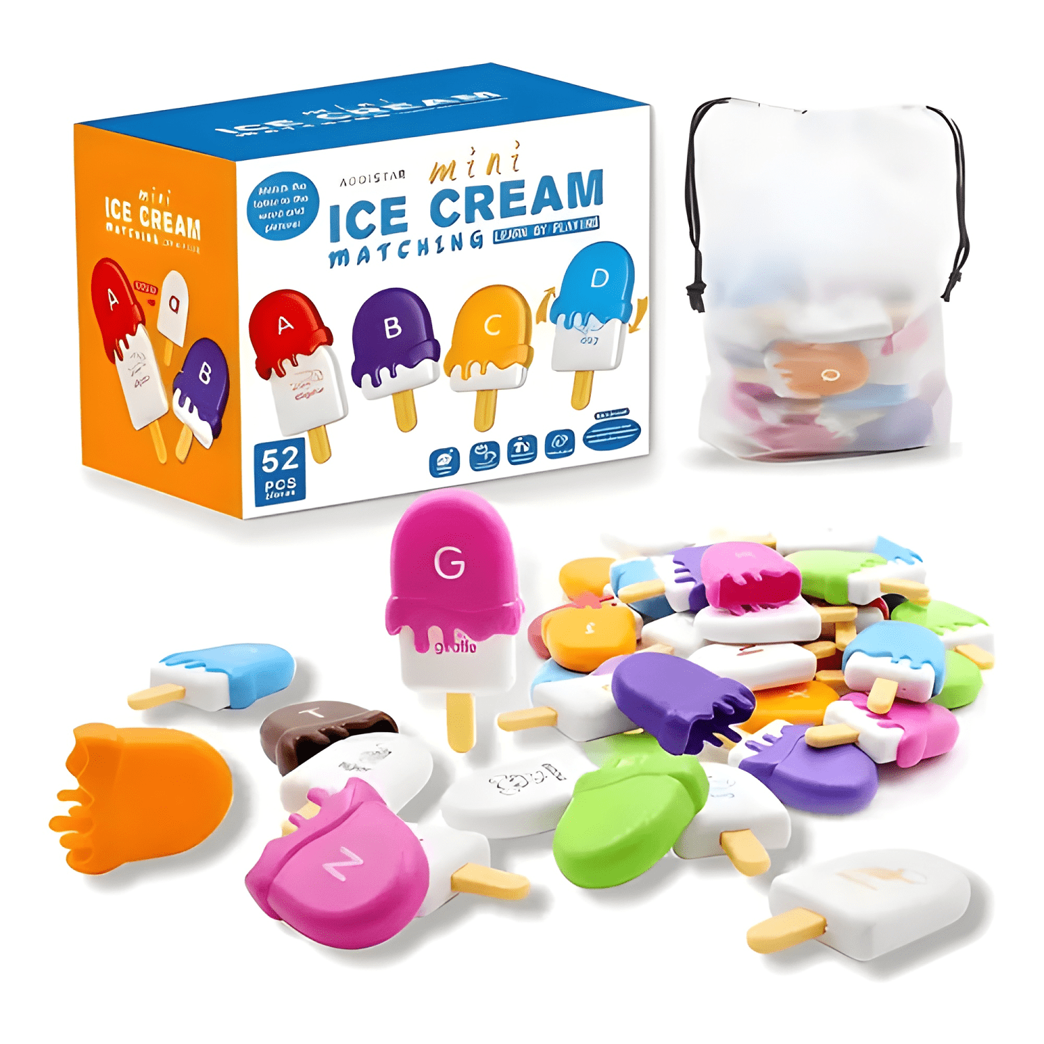 Juego alfabético montessori de emparejamiento diseño helado-0