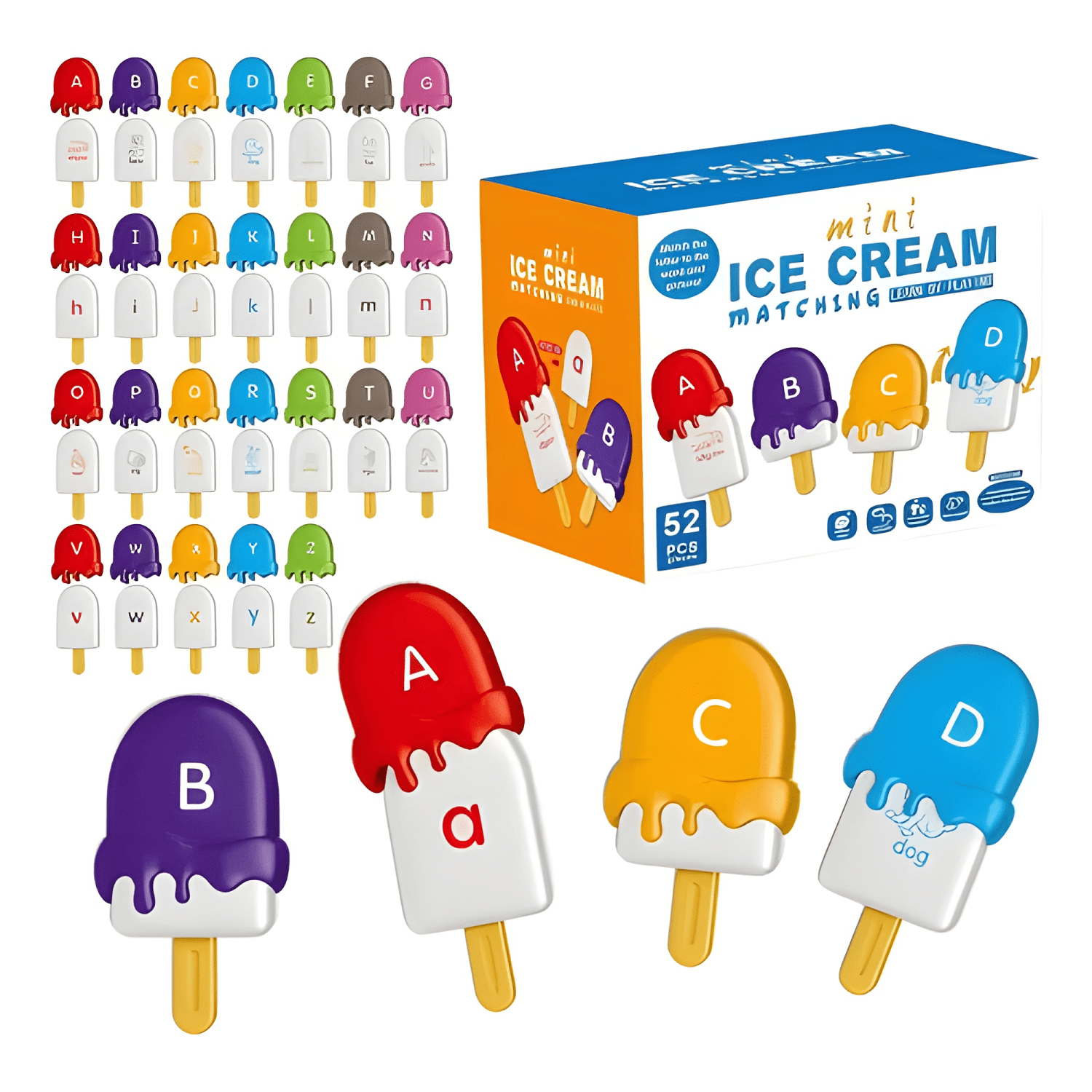 Juego alfabético montessori de emparejamiento diseño helado-1