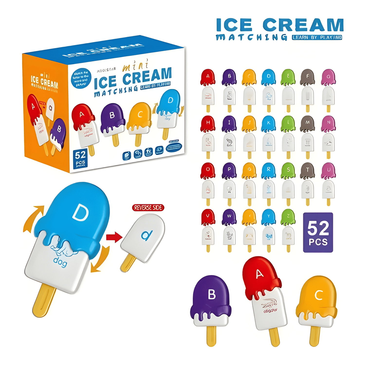 Juego alfabético montessori de emparejamiento diseño helado-2