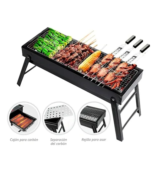 Parrilla De Carbón Portátil Plegable Acero Inoxidable Color Negro-3