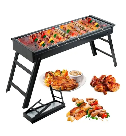 Parrilla De Carbón Portátil Plegable Acero Inoxidable Color Negro-6