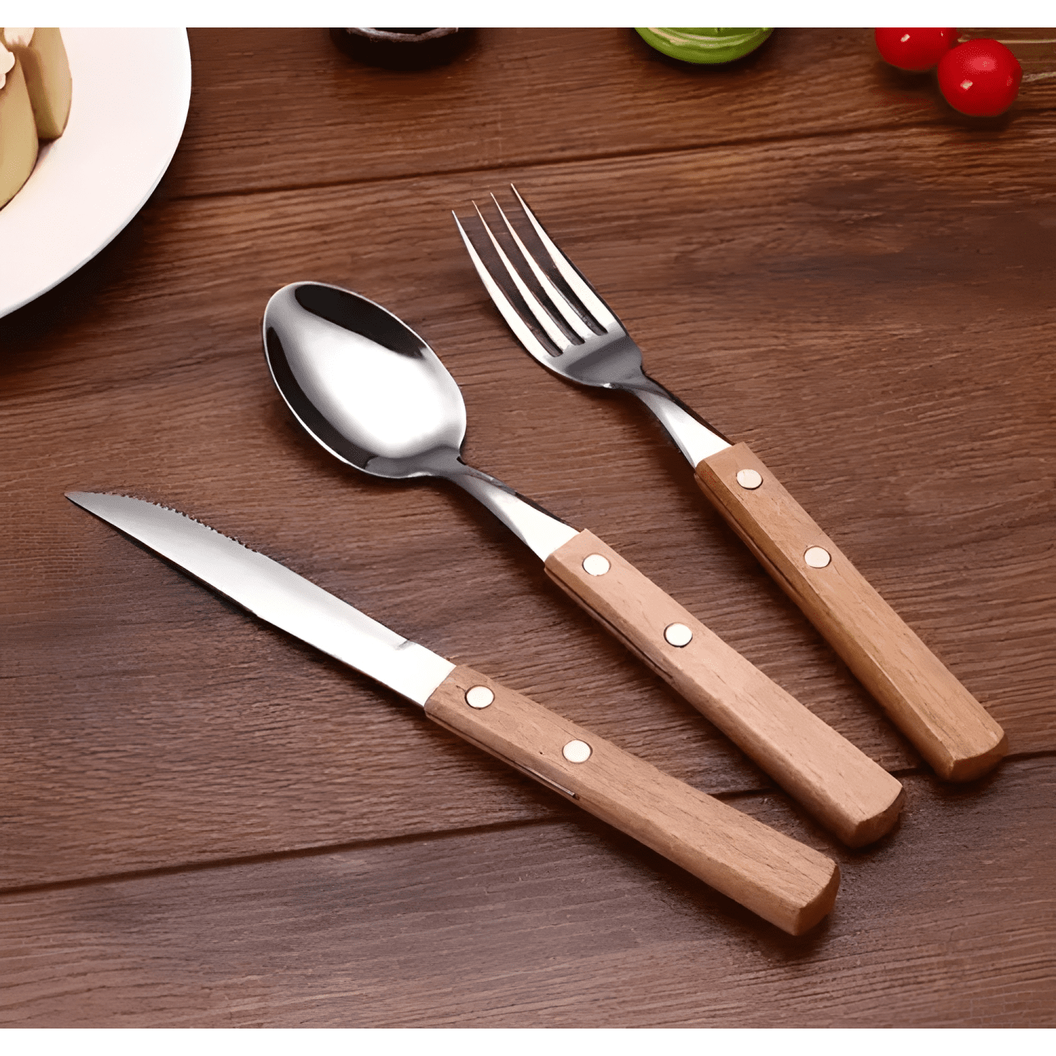 Set de servicios mango de madera utensilios cocina cubiertos-2