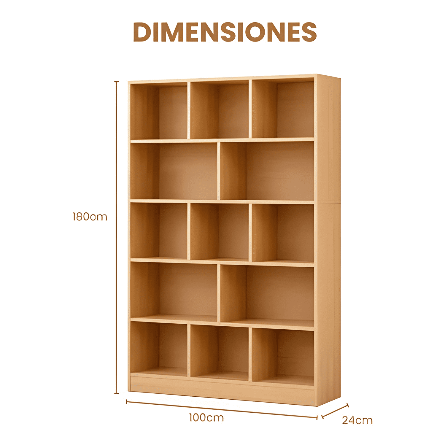 Librero madera biblioteca 13 repisas 100x23x180cm-0