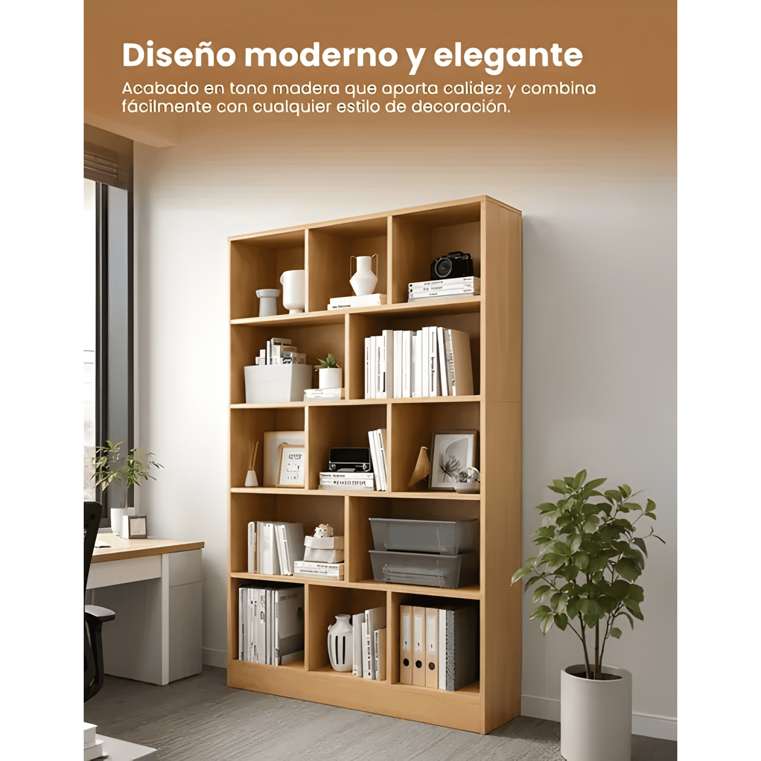 Librero madera biblioteca 13 repisas 100x23x180cm-2