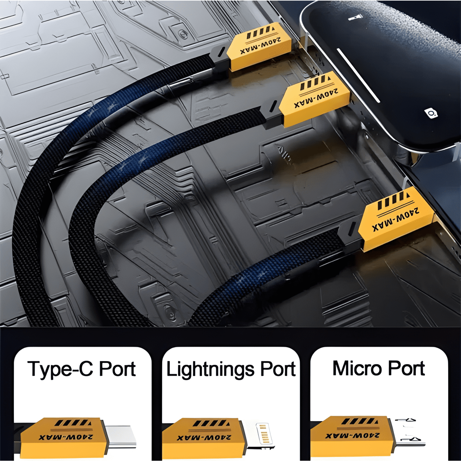 Cable cargador triple 3 en 1 múltiple USB turbo line 100w #2-2
