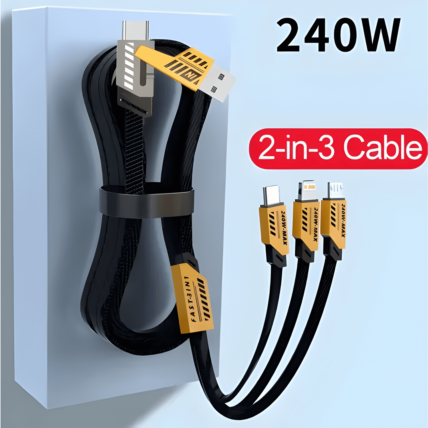 Cable cargador triple 3 en 1 múltiple USB turbo line 100w #2-4