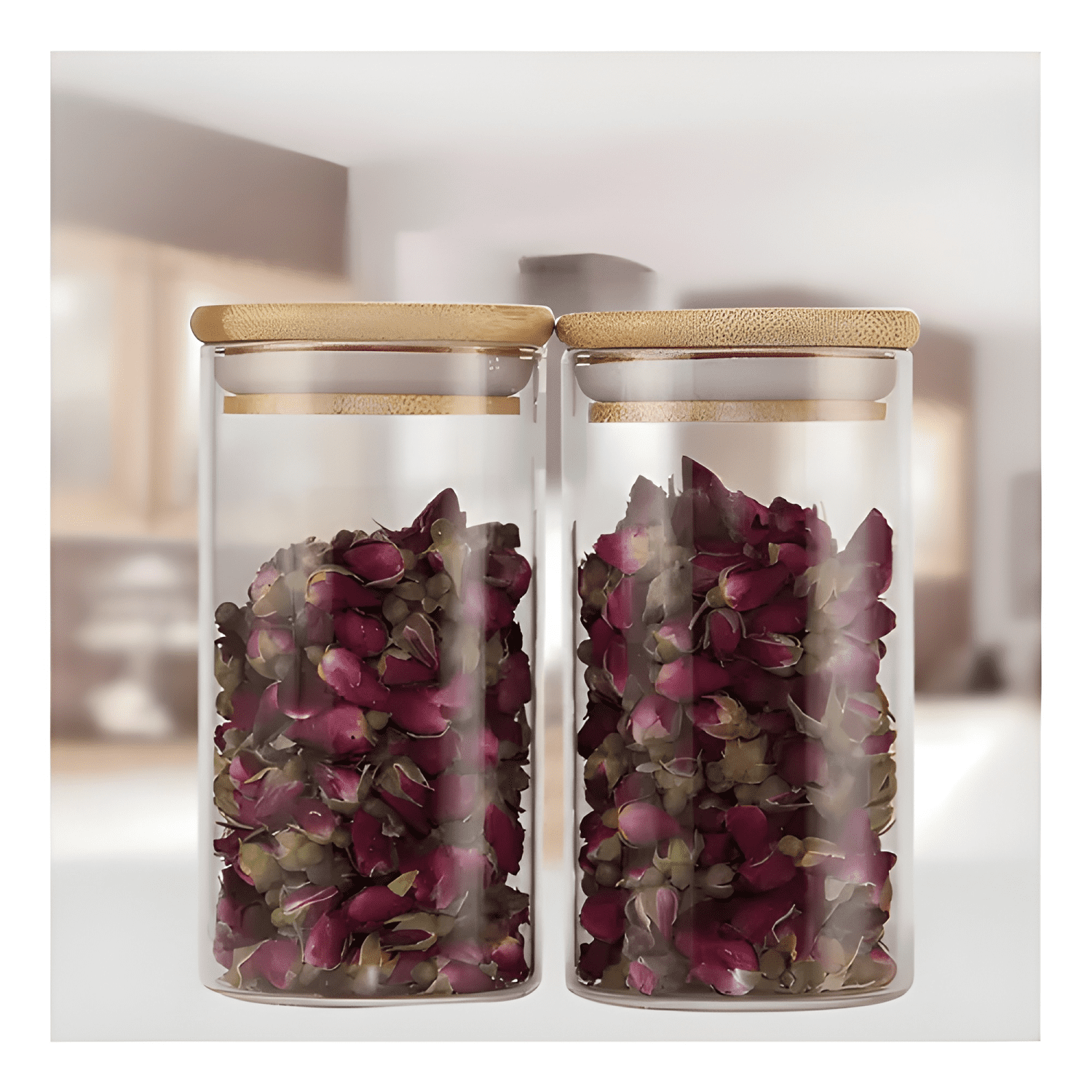Pack 6 frascos 700 ml para especias tapa bambú, transparente-1